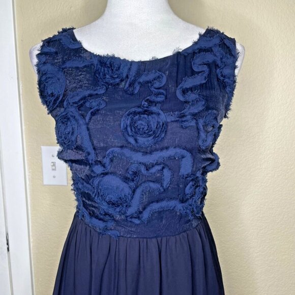 Enfocus Studio Navy Blue Rosette Bodice Sleeveless Chiffon Skirt Dress Size 10 - Picture 3 of 9